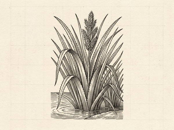 Engraving of a clump of marsh sedge growing in shallow water