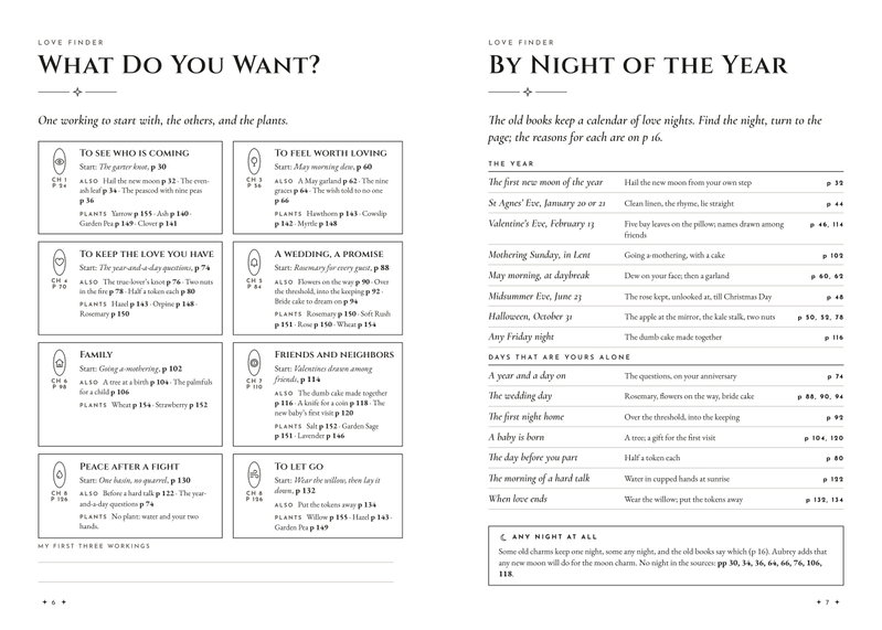 Pages 6 and 7: the Love Finder by need and by night of the year