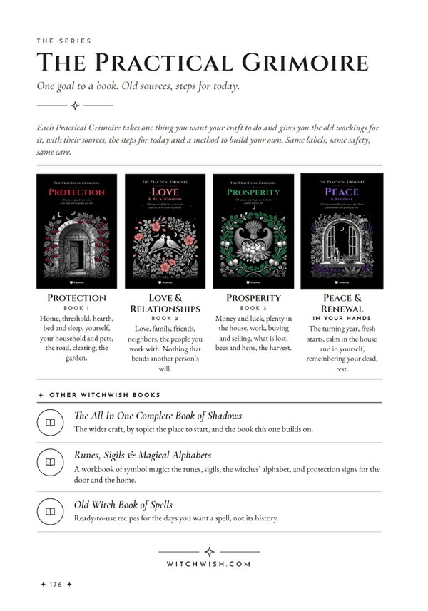 The series page at the back of the book, showing the four Practical Grimoire covers side by side