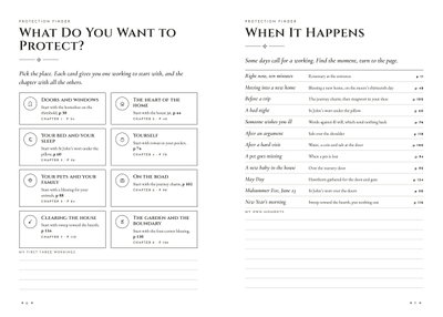 Pages 6 and 7 of the Protection book, the Protection Finder: eight places to protect and twelve moments, each with a page number