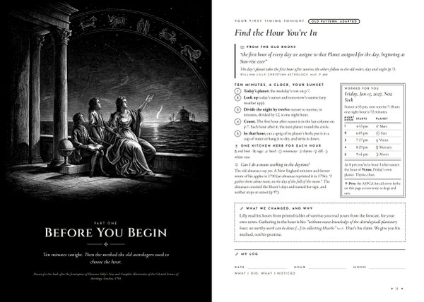 Open book: the dark Part One opener, a woman and two children under the arch of the signs, beside Your First Timing Tonight with five steps and a worked night in New York